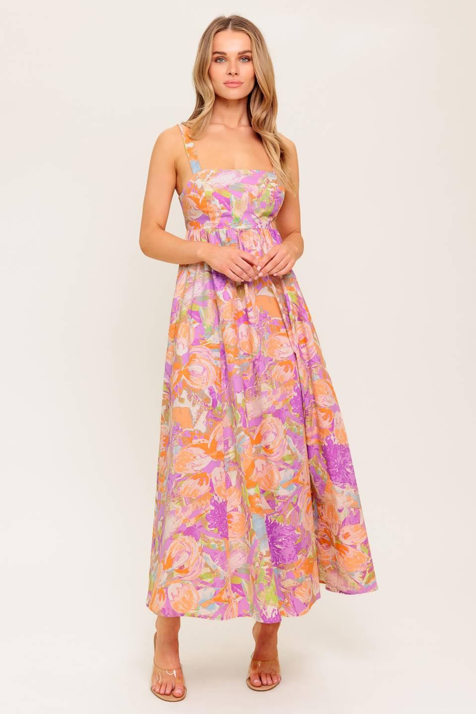 BREEZE SONG PINK WOVEN MIDI DRESS.