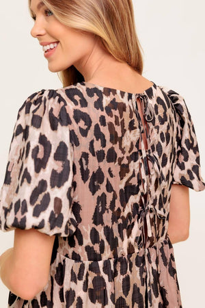 FOREVER YOURS LEOPARD WOVEN MINI DRESS.