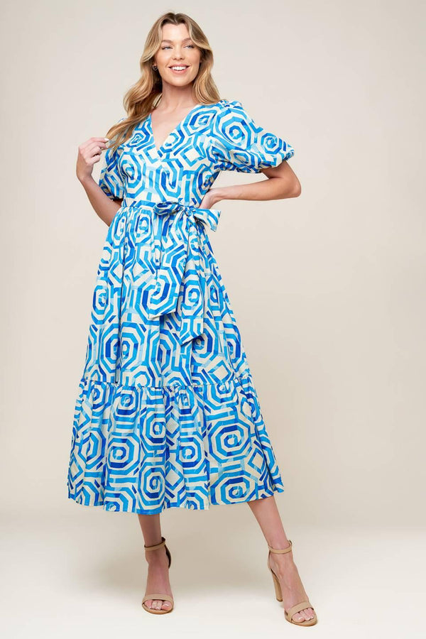 SEASONALLY LOVELY WOVEN MIDI DRESS.