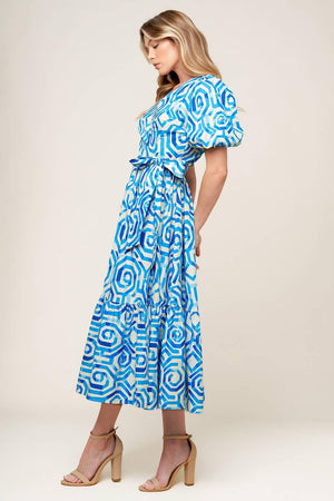 SEASONALLY LOVELY WOVEN MIDI DRESS.