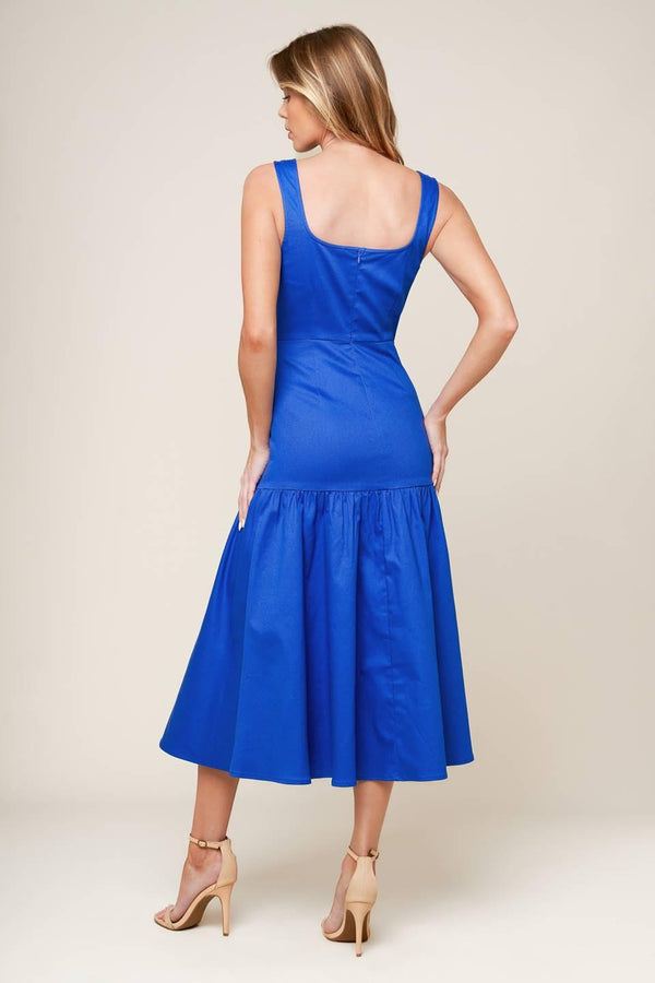 PLEASANT DREAMS BLUE WOVEN MIDI DRESS.