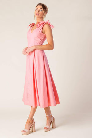 ON THE RIGHT TRACK PEACH WOVEN MIDI DRESS.