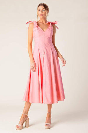 ON THE RIGHT TRACK PEACH WOVEN MIDI DRESS.