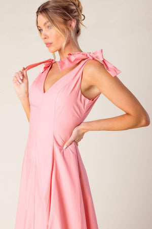 ON THE RIGHT TRACK PEACH WOVEN MIDI DRESS.