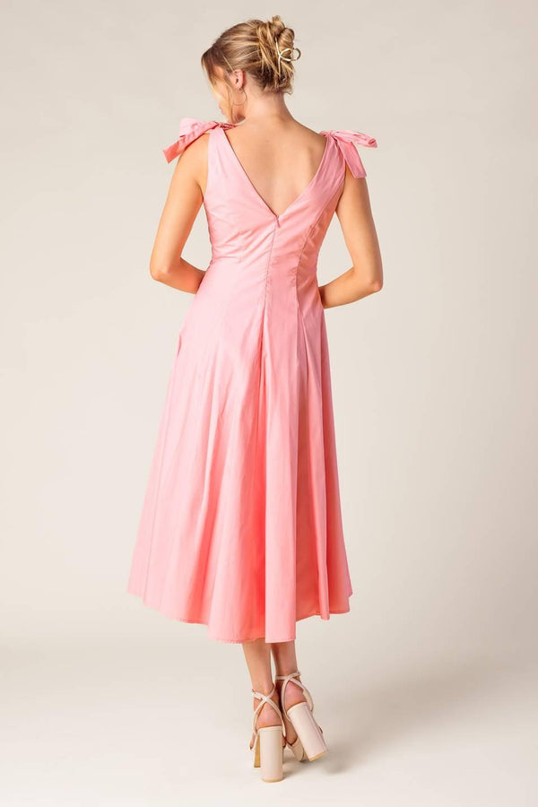 ON THE RIGHT TRACK PEACH WOVEN MIDI DRESS.