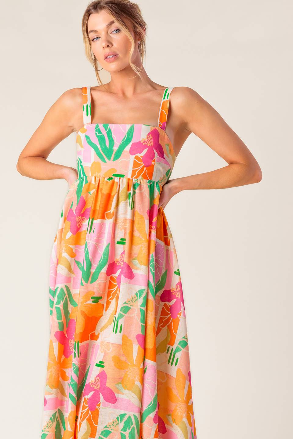 BON VOYAGE PINK ORANGE WOVEN MAXI DRESS