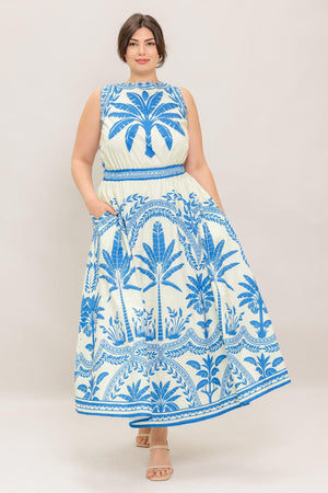 OCEAN PETALS WOVEN MIDI DRESS.