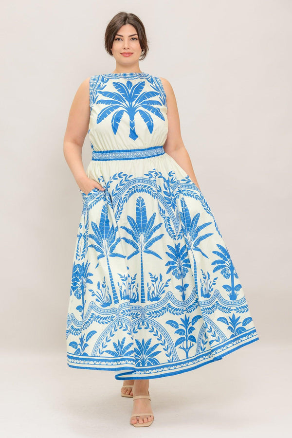 OCEAN PETALS WOVEN MIDI DRESS.