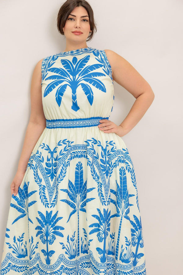 OCEAN PETALS WOVEN MIDI DRESS.