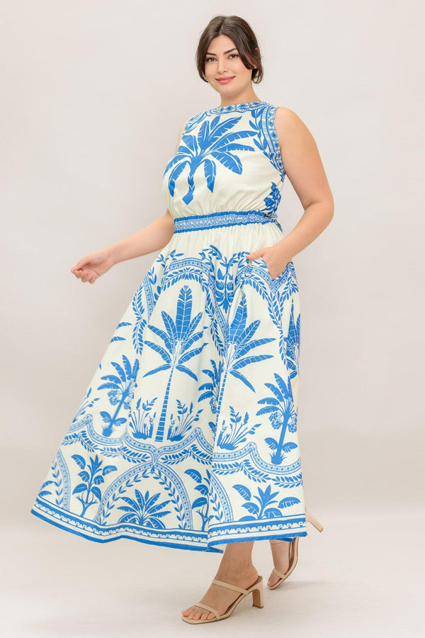 OCEAN PETALS WOVEN MIDI DRESS.