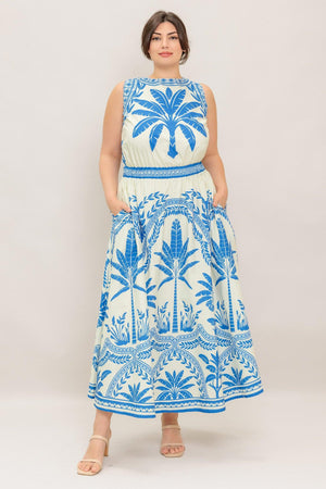 OCEAN PETALS WOVEN MIDI DRESS.