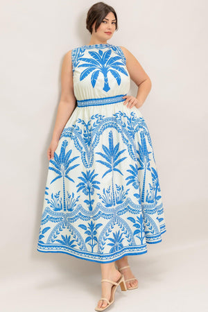 OCEAN PETALS WOVEN MIDI DRESS.