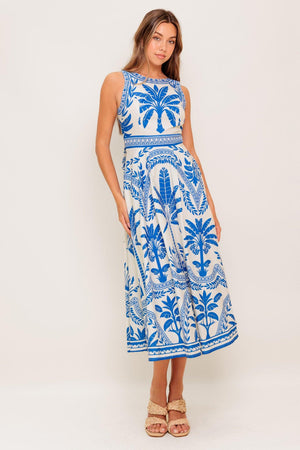 OCEAN PETALS WOVEN MIDI DRESS.