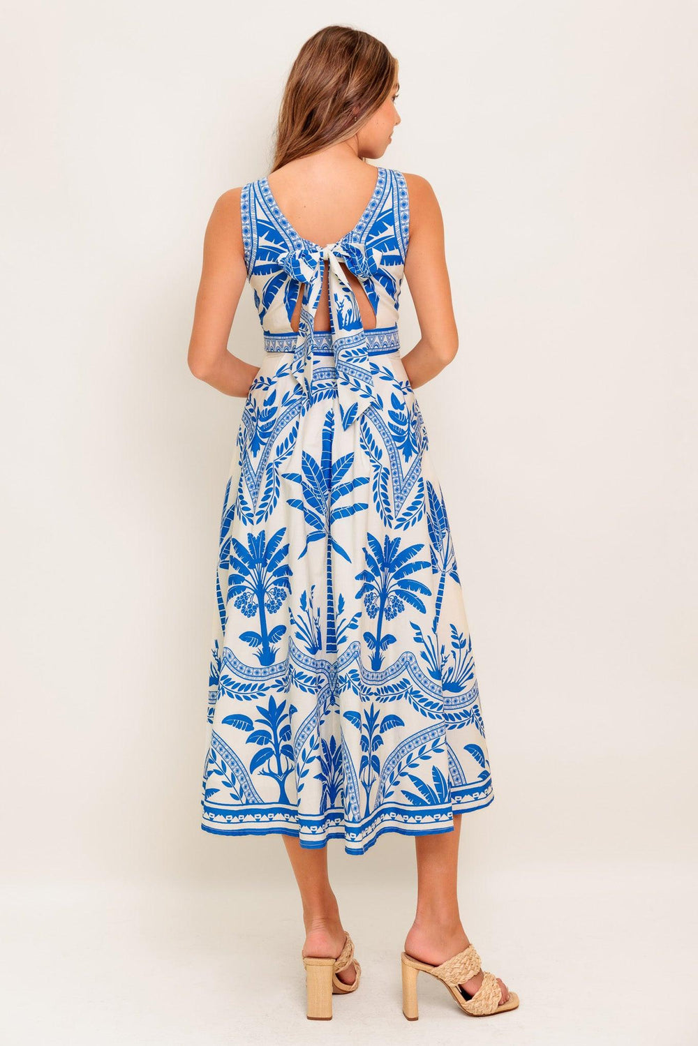 OCEAN PETALS WOVEN MIDI DRESS.