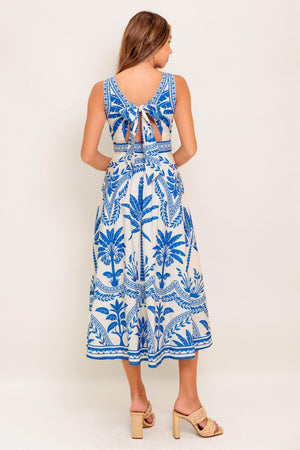 OCEAN PETALS WOVEN MIDI DRESS.