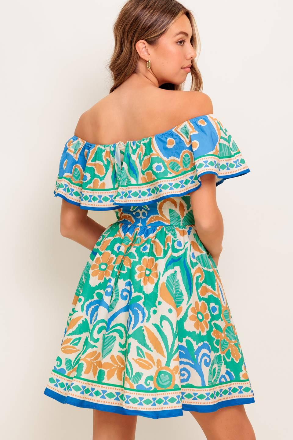COASTAL LOVE SAGE BLUE WOVEN MINI DRESS.