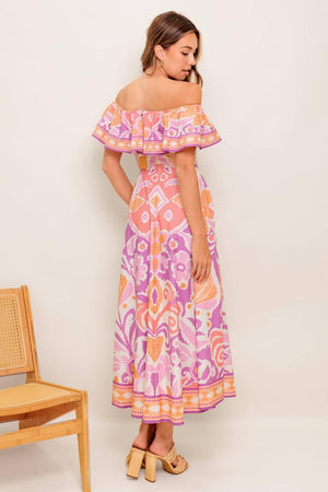 CABANA DREAM LAVENDER WOVEN MIDI DRESS.
