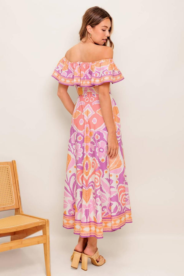 CABANA DREAM LAVENDER WOVEN MIDI DRESS.