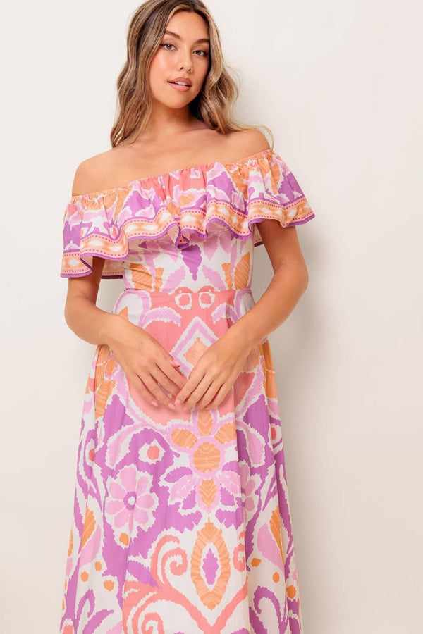 CABANA DREAM LAVENDER WOVEN MIDI DRESS.