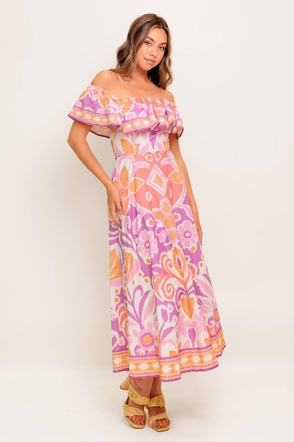 CABANA DREAM LAVENDER WOVEN MIDI DRESS.