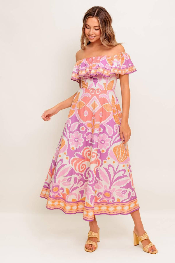 CABANA DREAM LAVENDER WOVEN MIDI DRESS.