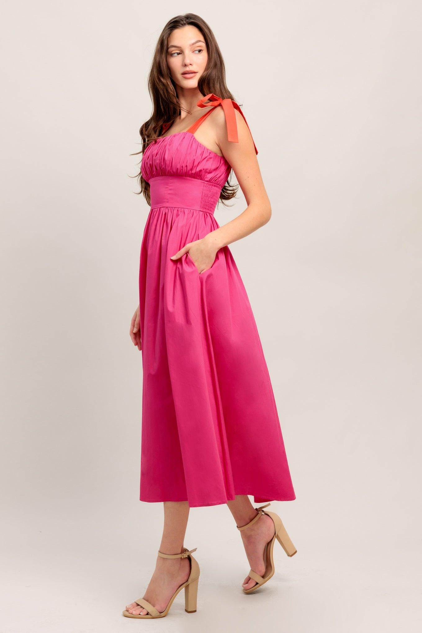Evening Delights Fuchsia Woven Midi Dress Evening Delights Fuchsia Woven Midi Dress