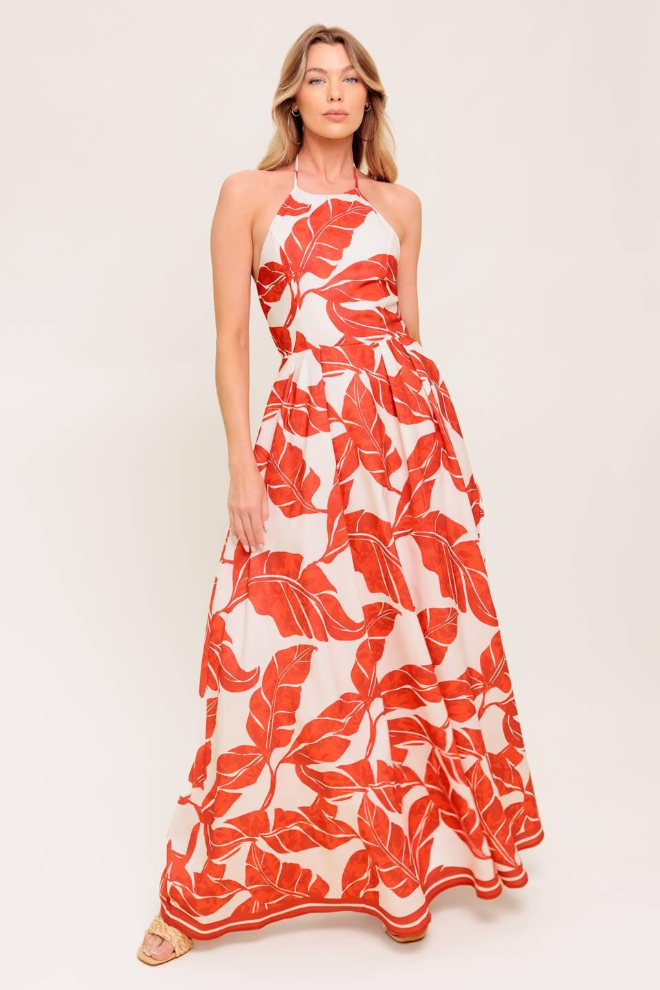 FIRST GLANCE RED WOVEN MIDI DRESS.
