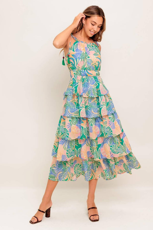 CABANA DREAMS WOVEN MIDI DRESS.