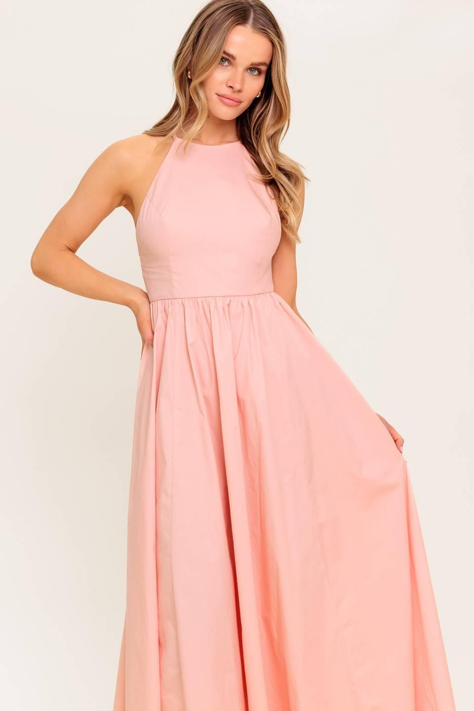 FERN KISSED CORAL WOVEN MIDI DRESS.