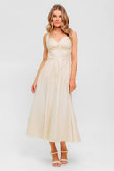 OCEAN SHEEN TENDER CREAM WOVEN MIDI DRESS.