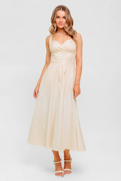 OCEAN SHEEN TENDER CREAM WOVEN MIDI DRESS.