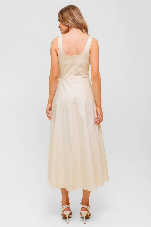 OCEAN SHEEN TENDER CREAM WOVEN MIDI DRESS.