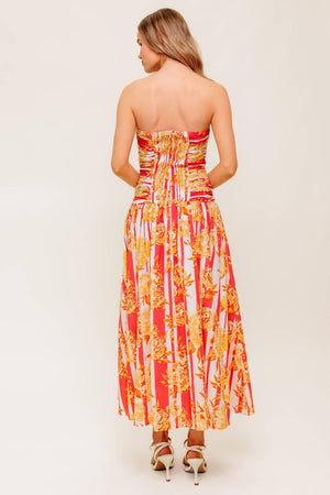 PEONY STORM DANCE WOVEN MIDI DRESS.