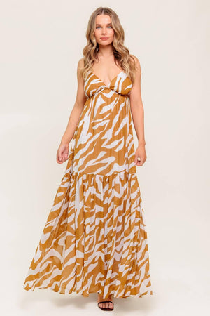DEW KISS ALMOND WOVEN MAXI DRESS.