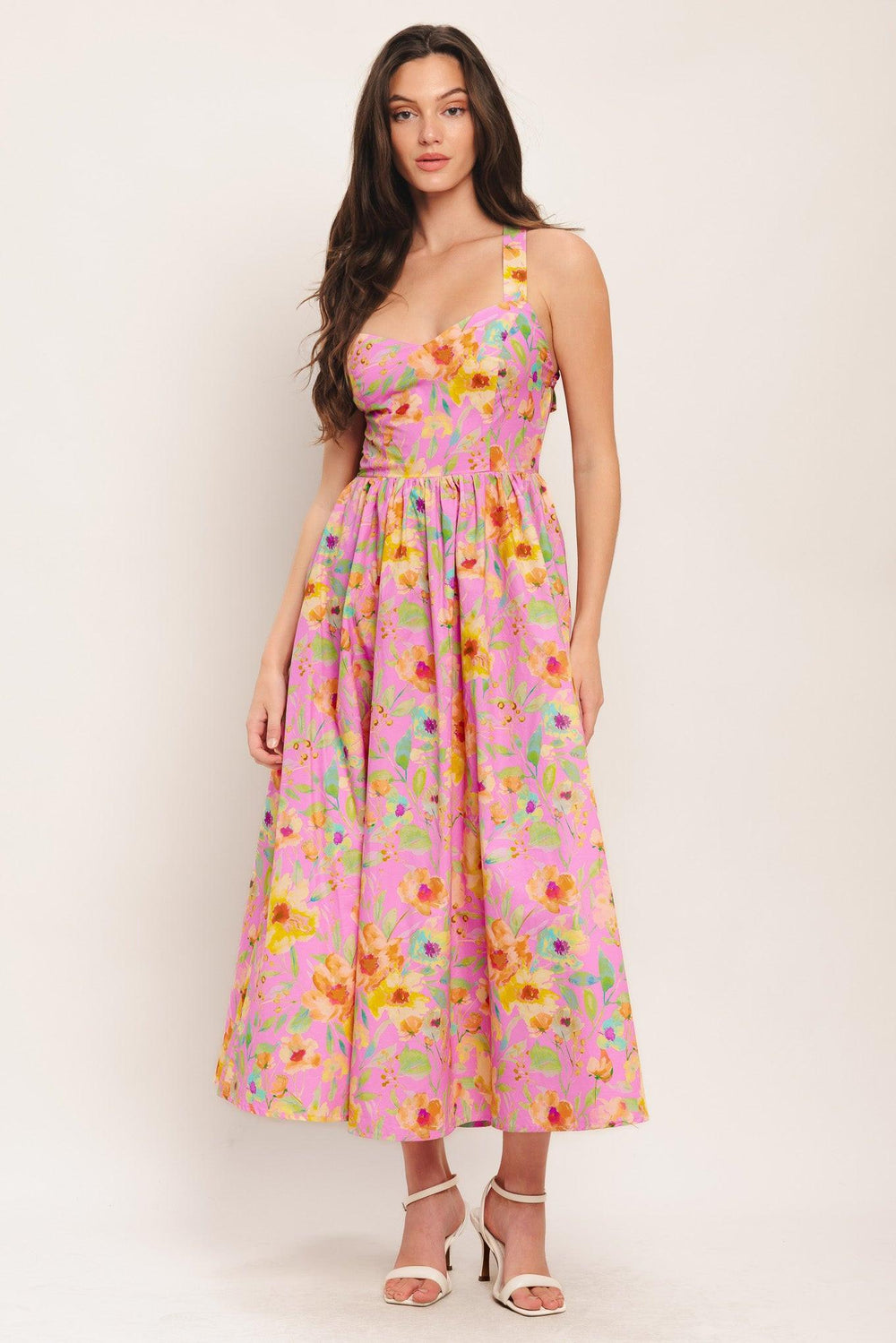 ROSY DAYDREAM WOVEN MIDI DRESS.