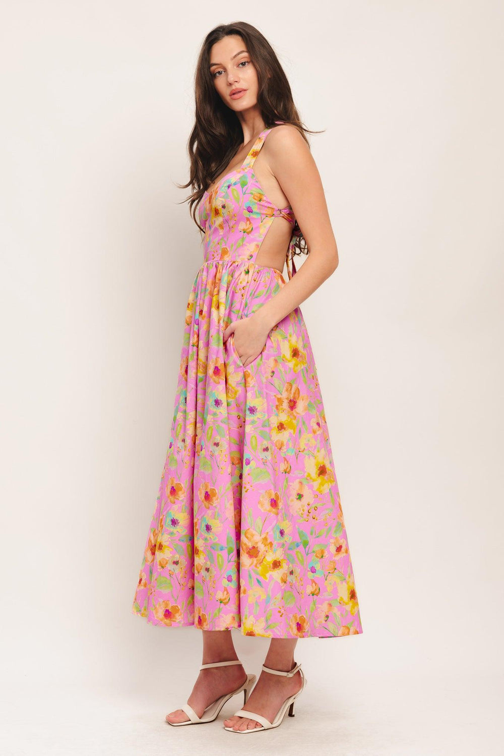 ROSY DAYDREAM WOVEN MIDI DRESS.