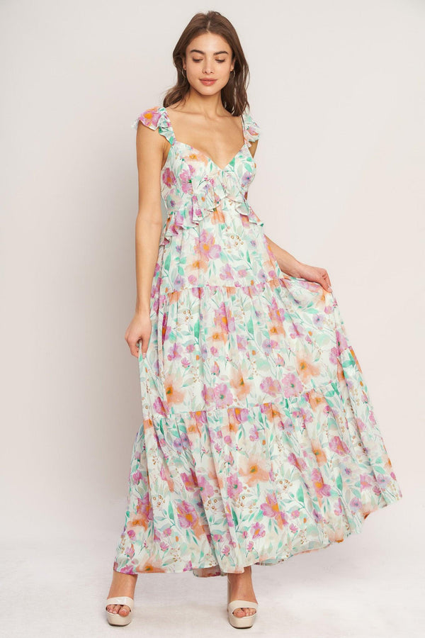HEAVENLY BLOSSOM WOVEN MAXI DRESS.
