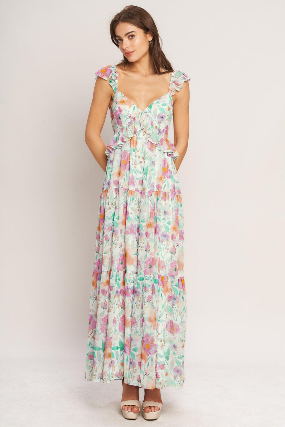 HEAVENLY BLOSSOM WOVEN MAXI DRESS.