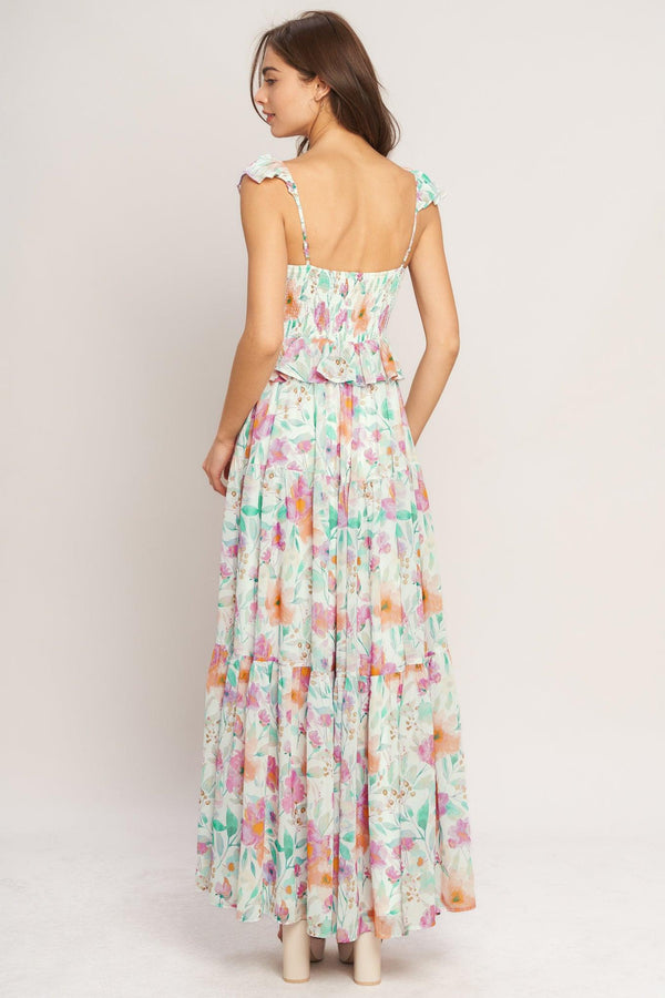 HEAVENLY BLOSSOM WOVEN MAXI DRESS.