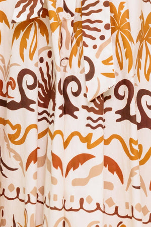 TROPICANA SUNSET WOVEN MIDI DRESS.