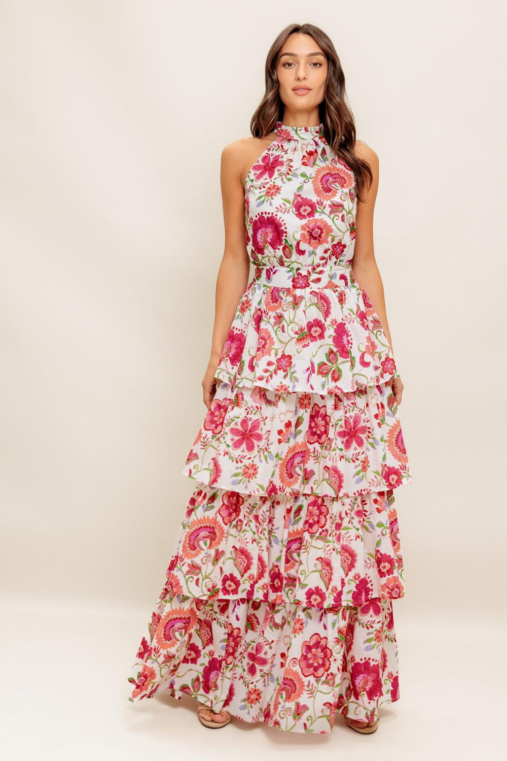 FLORAL RHAPSODY WOVEN MAXI DRESS.