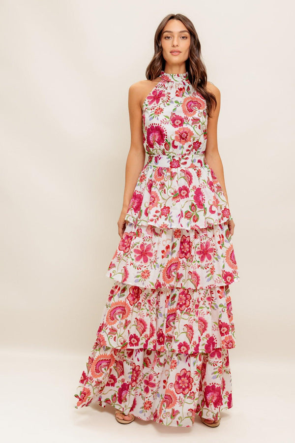 FLORAL RHAPSODY WOVEN MAXI DRESS.
