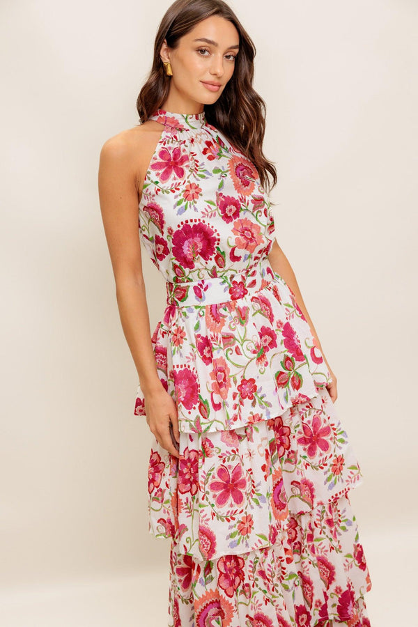 FLORAL RHAPSODY WOVEN MAXI DRESS.