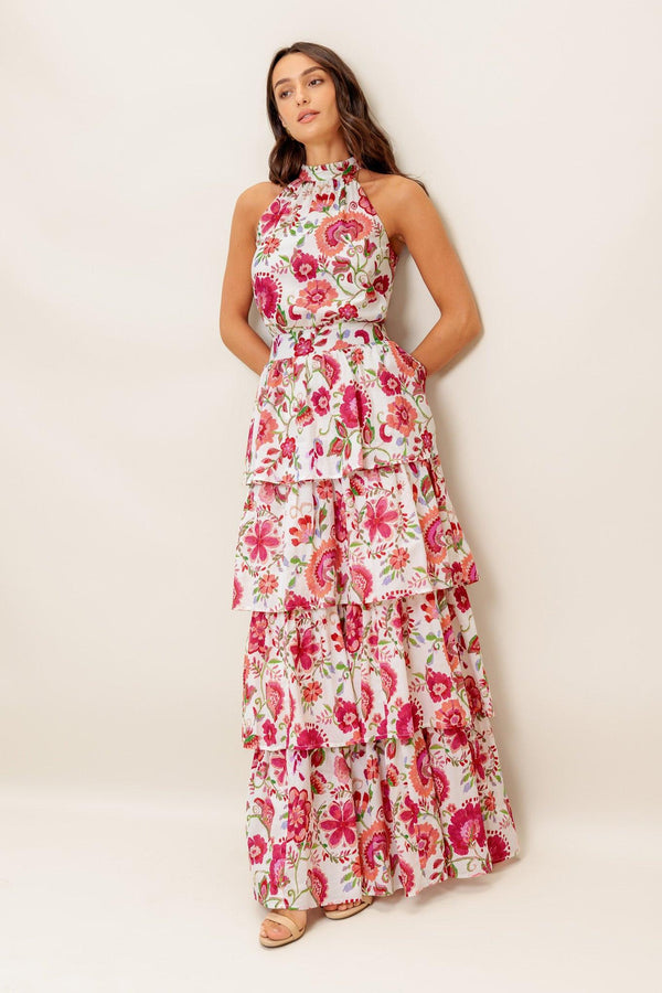 FLORAL RHAPSODY WOVEN MAXI DRESS.