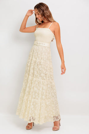 PARADISE AWAITS WOVEN LACE ANKLE DRESS.