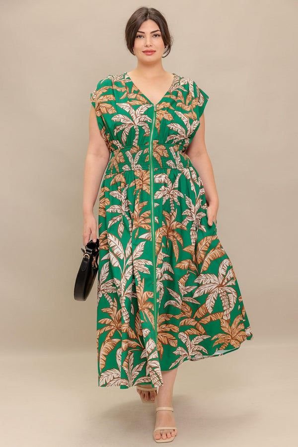 LUSH STILLNESS WOVEN MIDI DRESS.