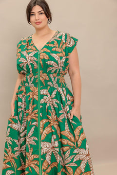LUSH STILLNESS WOVEN MIDI DRESS.