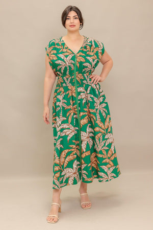 LUSH STILLNESS WOVEN MIDI DRESS.