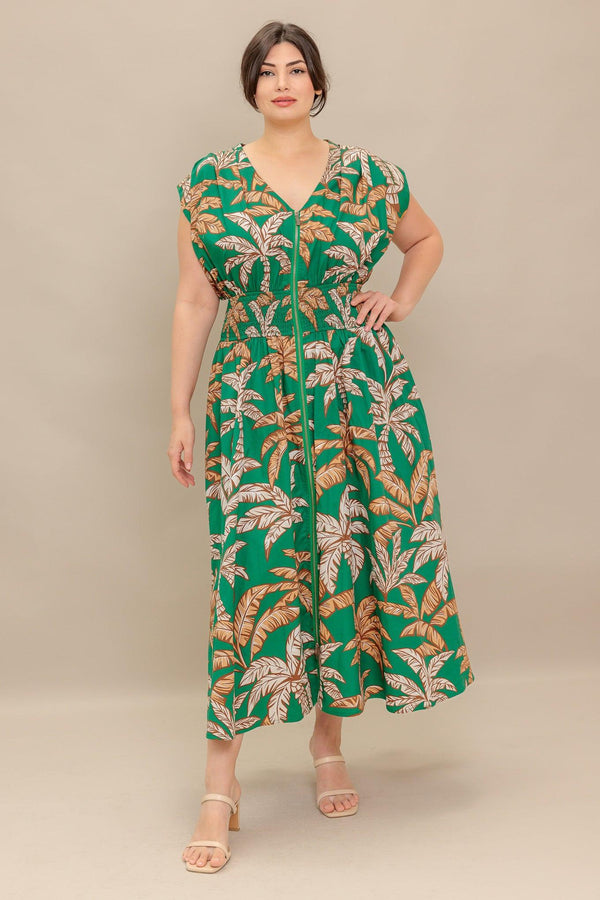 LUSH STILLNESS WOVEN MIDI DRESS.