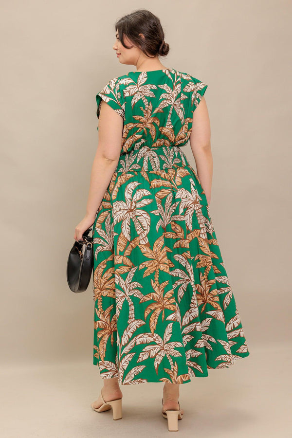 LUSH STILLNESS WOVEN MIDI DRESS.